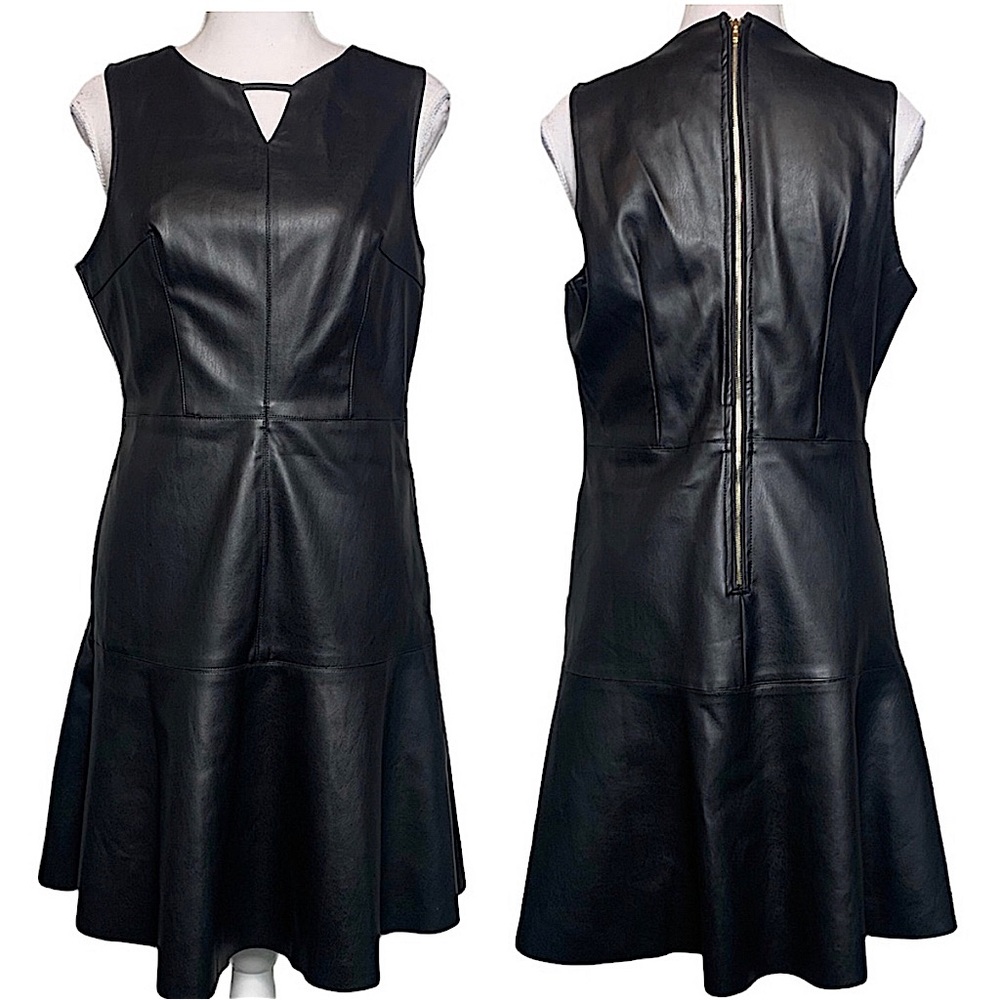 LILY RAIN: NWT Black Sleeveless A-Line Faux Leather Dress - Size Medium